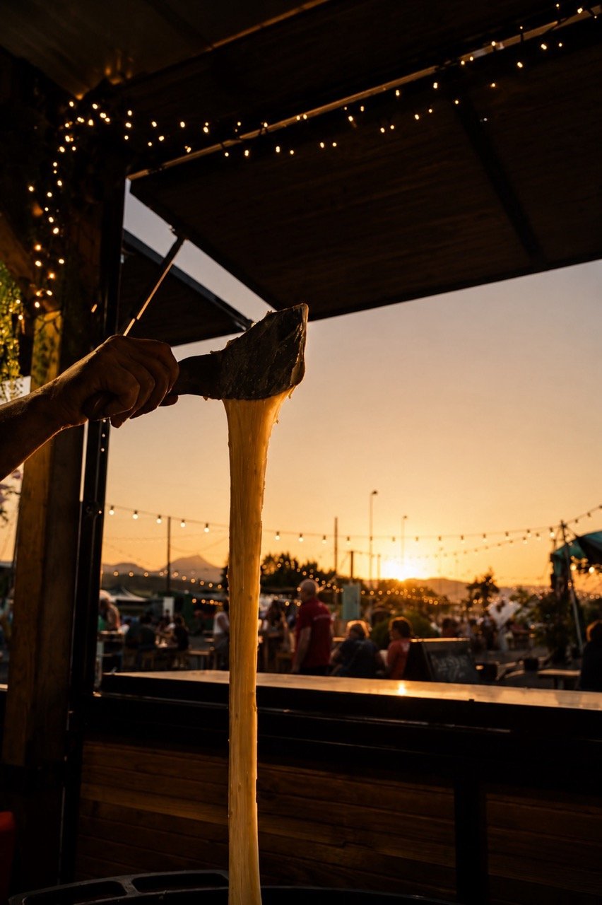 Aligot tiré au coucher du soleil